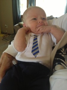 All dressed up in honor of Daddy's first day back at work.