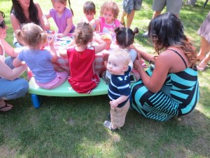 Hanging with the older ladies at Kara's birthday party.